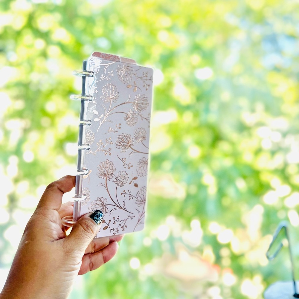 Skinny mini planner rose gold flowers